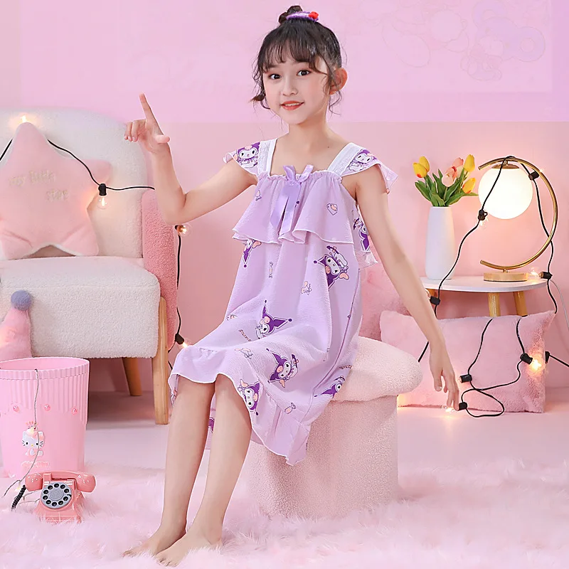 

Sanrio Kawaii Anime Kuromi Household Clothes Girly Heart Cinnamoroll Cute Cartoon My Melody Pajama Nightgown Toys for Girls