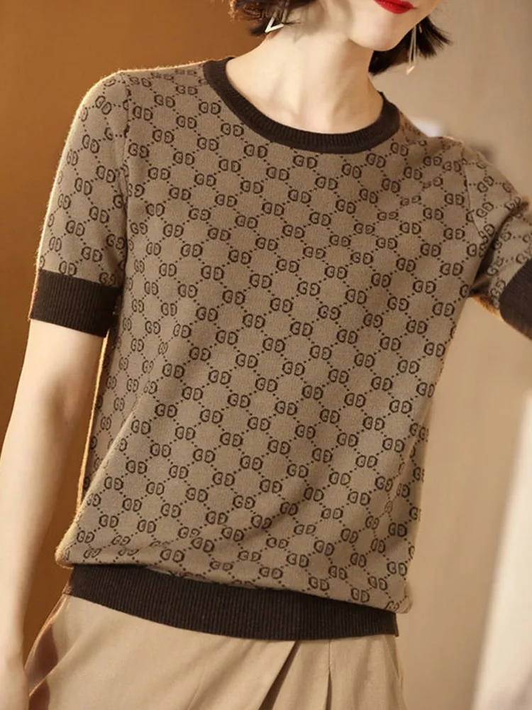 

Spring And Summer New Cotton Short-Sleeved Sweater Female Temperament Loose Slim Blouse Casual Joker T-Shirt