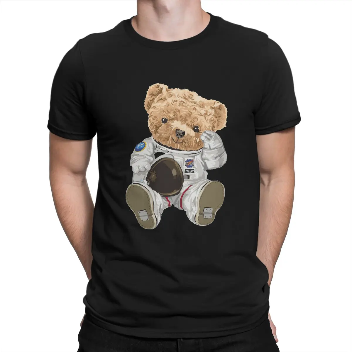

Casual Cute Astronaut T-Shirts Men Crewneck Pure Cotton T Shirts Teddy Bear Short Sleeve Tee Shirt New Arrival Clothing
