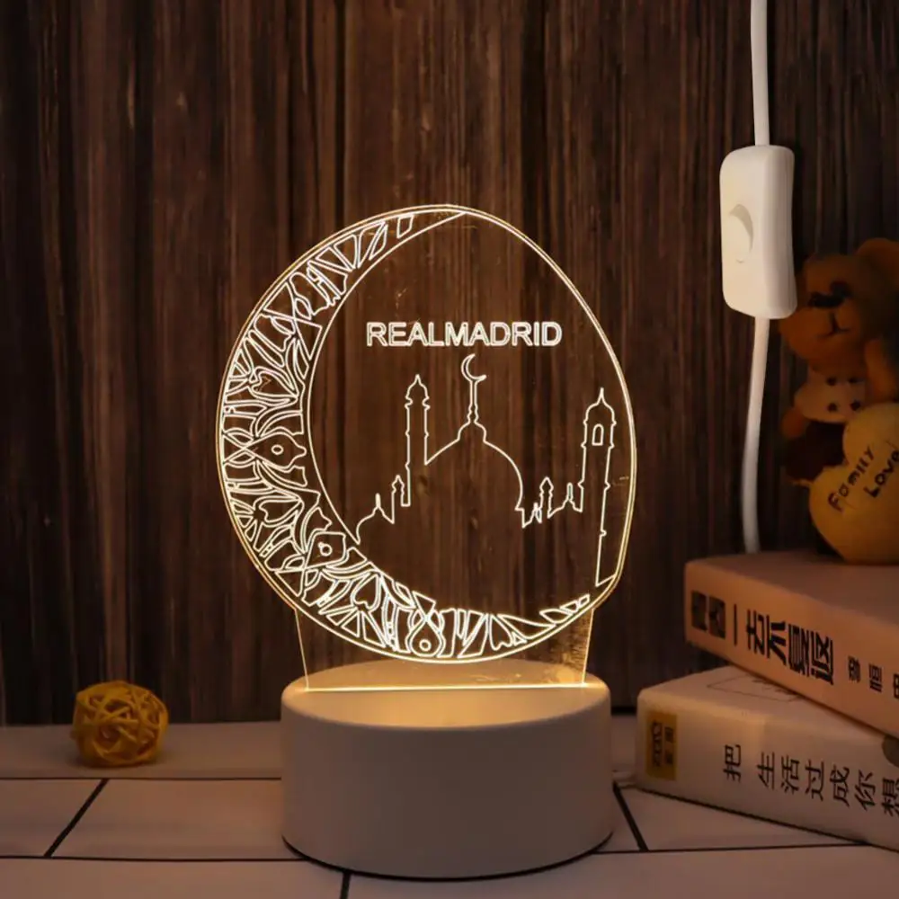 

Креативная 3D Ночная лампа в форме мусульманской Луны, деревянная настольная лампа, декоративные Рамадан, настольные лампы, атмосферное освещение для спальни