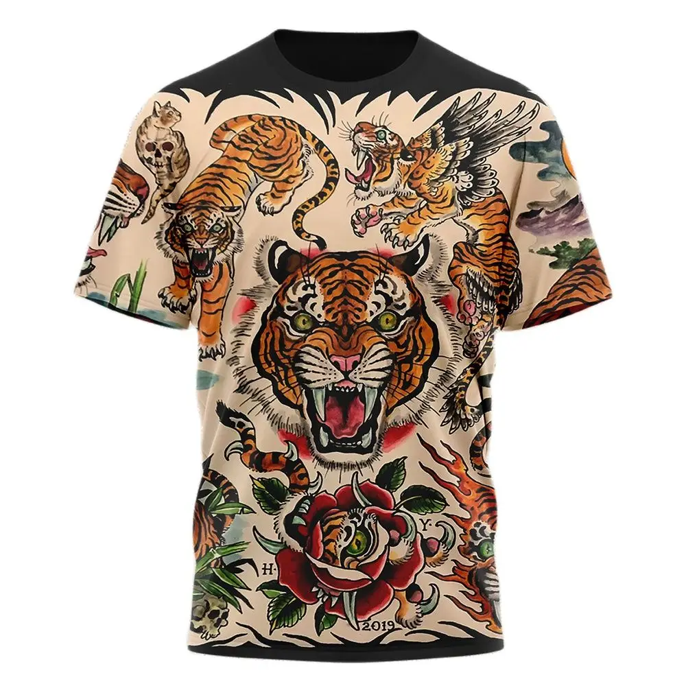 

Funny Tiger Printing Men's T Shirts Leisure O-neck Women's Short Sleeve Tops Fashion Hip Hop Harajuku Oversized Tees Streetwear