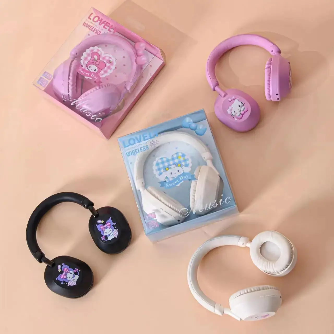 Наушники Hello Kitty Kuromi Мультяшные Bluetooth Sanrio Беспроводные спортивные наушники