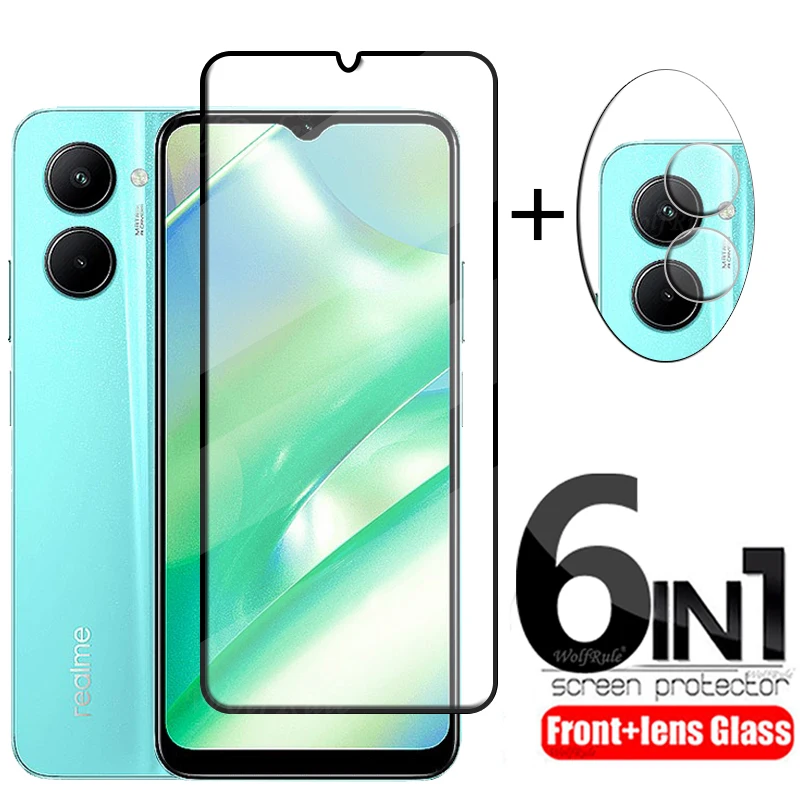 

6-in-1 For OPPO Realme C33 Glass For Realme C33 C 33 Tempered Glass Full Cover Glue Screen Protector For Realme C33 Lens Glass