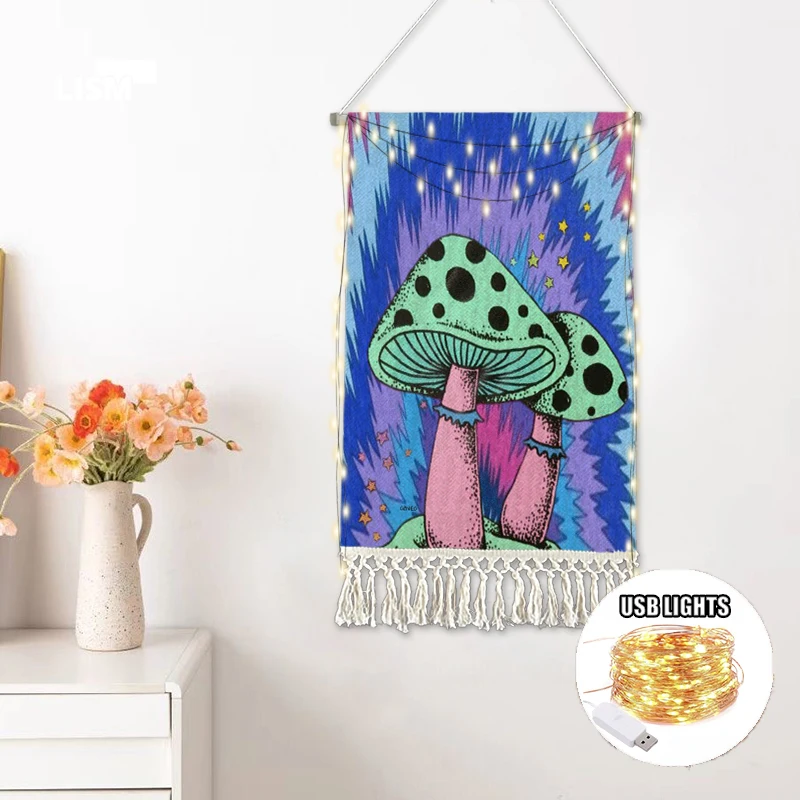 

Psychedelic Mushroom Tassel Tapestry Wall Hanging Tarot Macrame Hand-knitted Bohemian Witchcraft Dormitory Aesthetics Home Decor