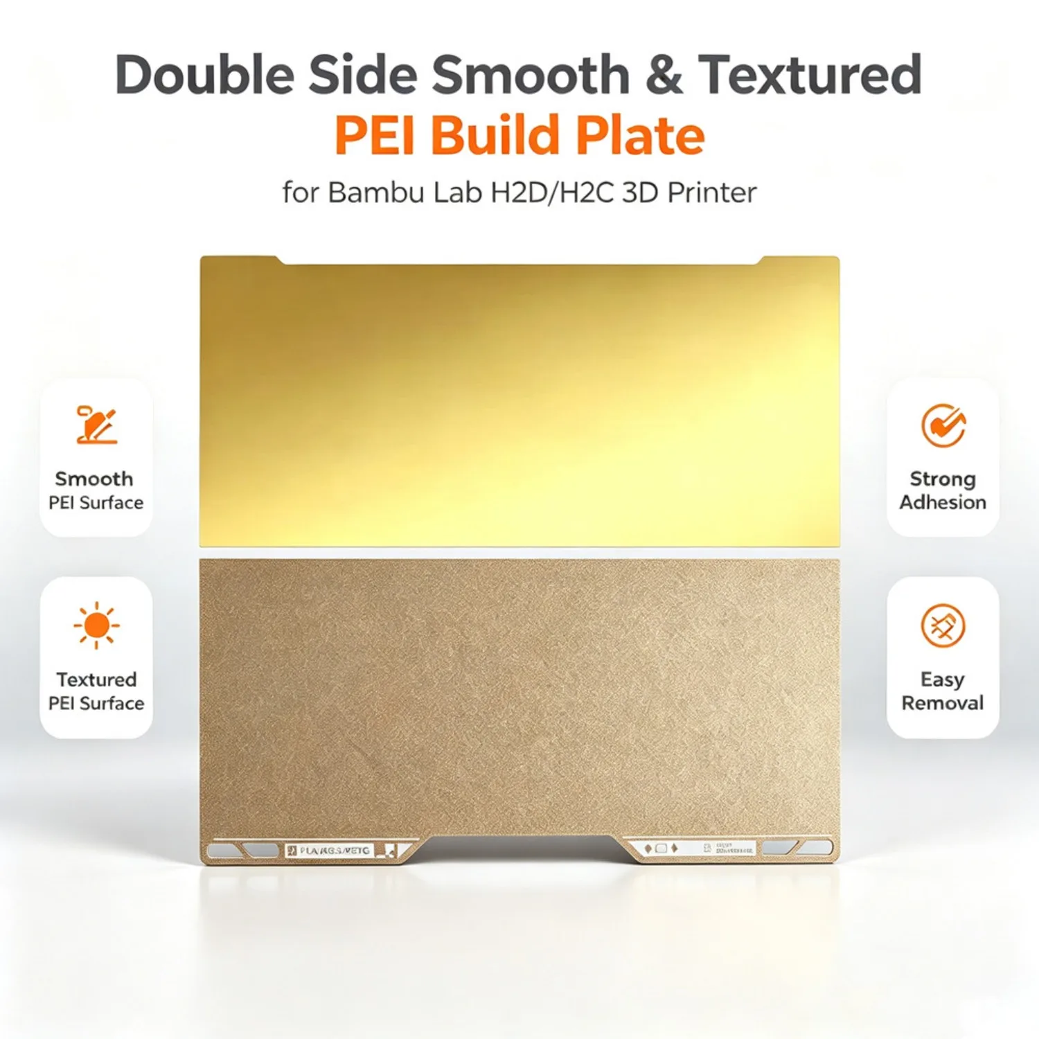 Фото Гладкая текстурированная PEI-пластина для 3D-принтеров Bambu Lab H2D H2S, 355x346 мм, двусторонняя, из пружинной стали, для PLA и ABS №1