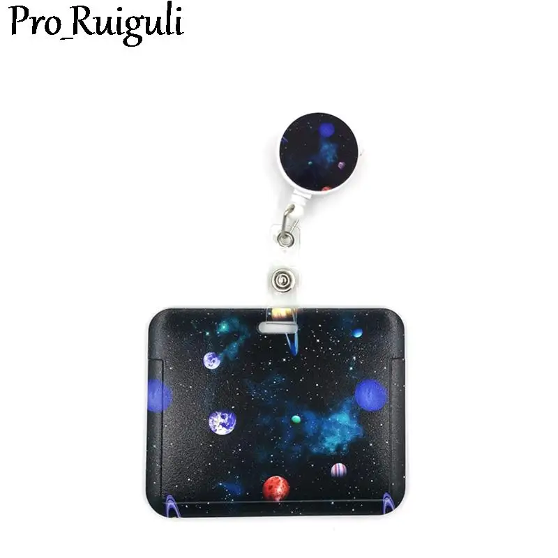 

Universe Moon Space Cute Card Cover Clip Lanyard Retractable Student Nurse Badge Reel Clip Cartoon ID Card Holder accessories