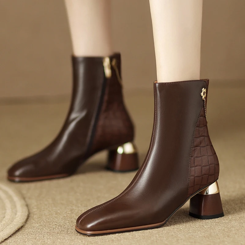 

2022 New Women Chain Chunky Ankle Boots High Heels Chelsea Motorcycle Boots Winter Goth Shoes Fashion Zipper Pumps Snow Bottine