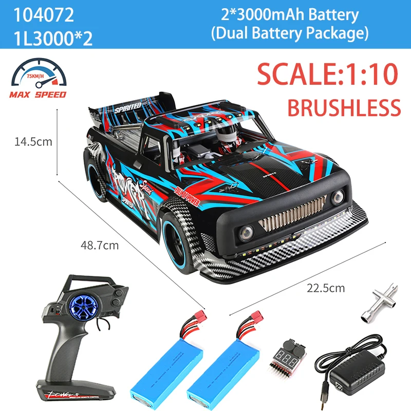 WLtoys 104072 RTR 1/10 2.4G 4WD 60km/h Brushless RC Car Drift On-Road Metal Chassis LED Light Vehicles Model Off-Road Climbing T images - 6