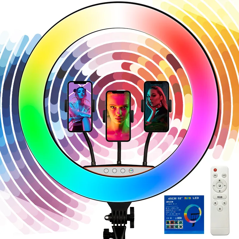 

Для 18-дюймового цветного RGB кольцевого светсветильник льника для прямой трансляции, ослепительного самосъемки, кольцесветильник светильни...