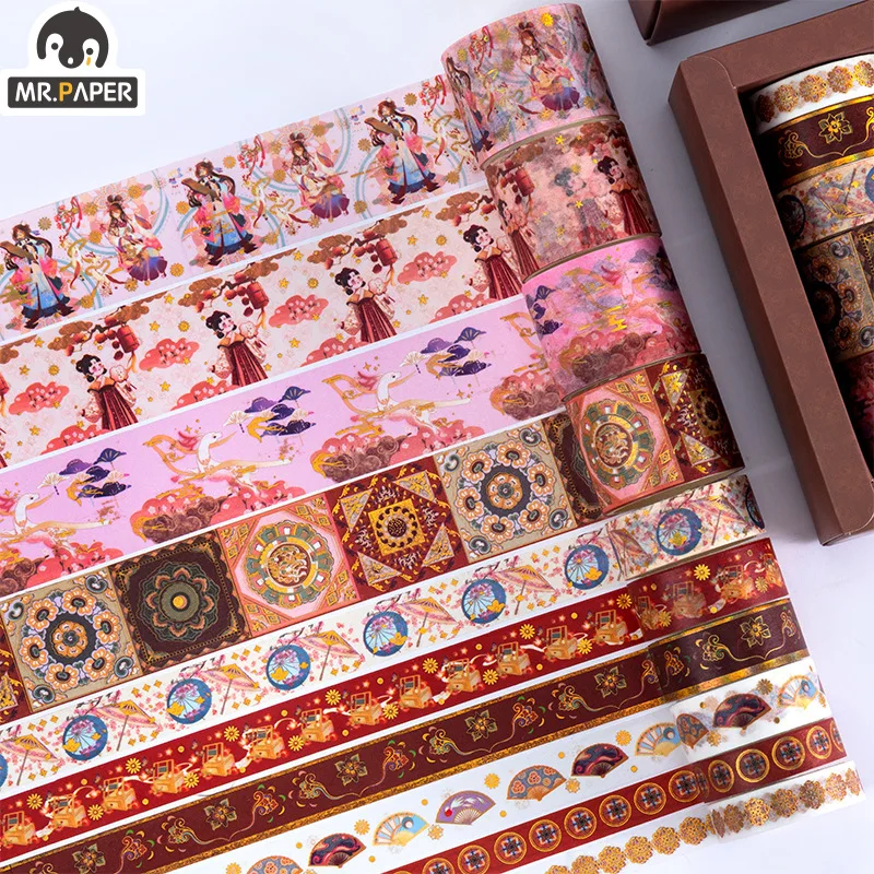 

Mr Paper 8 Designs 10 Rolls/Box Hot Stamping Washi Tape Set Creative DIY Hand Account Decorative Stickers Stationery
