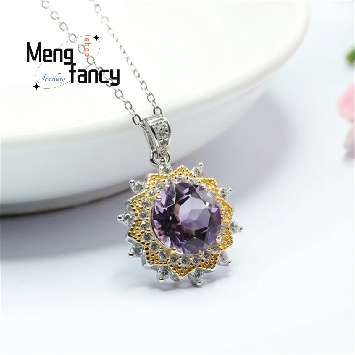 Ожерелье из натурального серебра S925 пробы с инкрустированным аметистом ожерелье