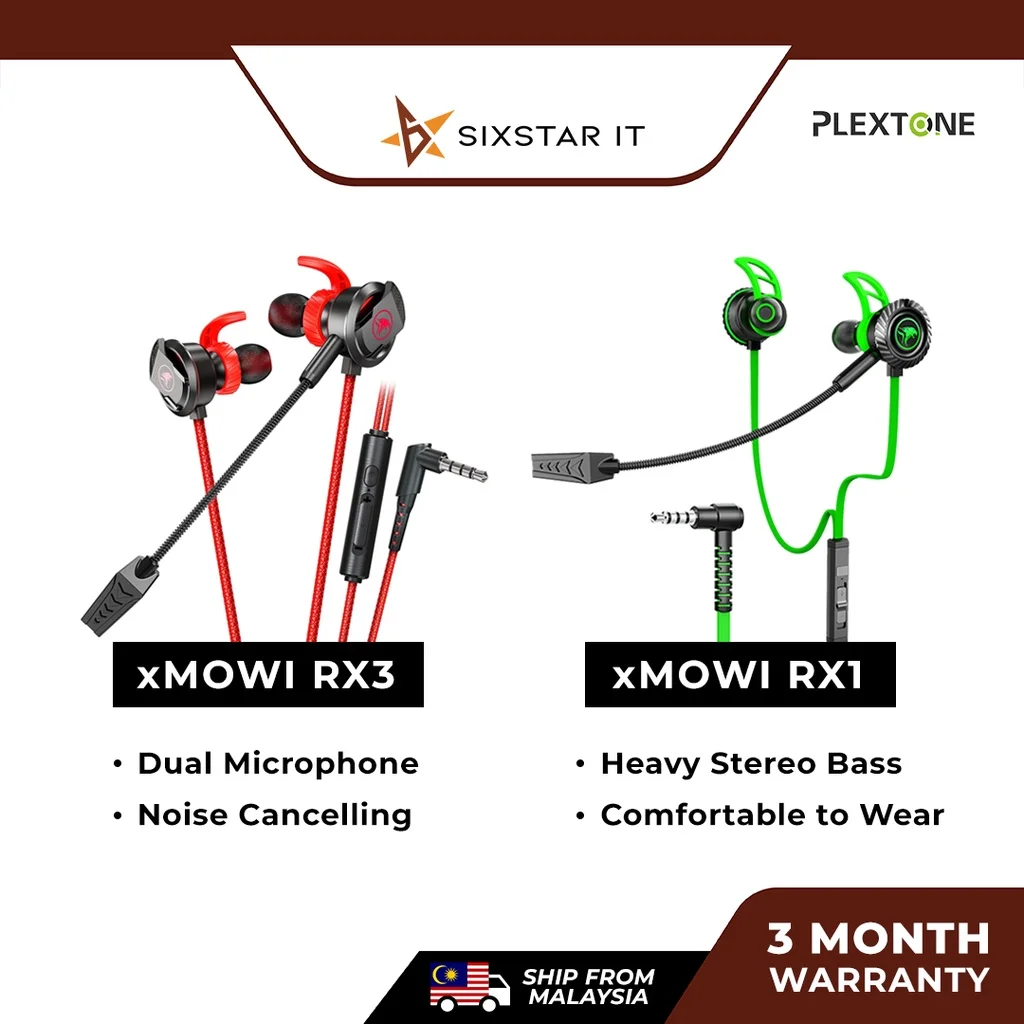 

Plextone Xmowi RX3 / RX1 Gaming Earphone With Microphone In-Ear Bass Headphone Noise Reduction Headset