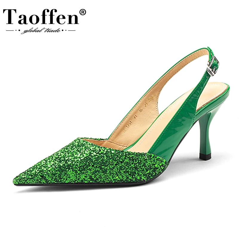 

Taoffen Size 33-40 Genuine Leather Sandals For Women 2022 Thin High Heels Rhinestone Outdoor Woman'S Shoe Female Footwear