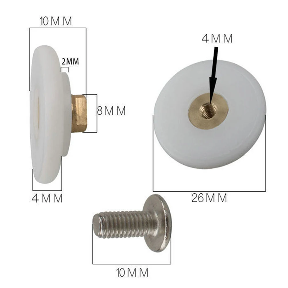

8pcs 26mm Diameter Shower Room Pulley Bathroom Sliding Glass Door Wheels Nylon Copper Roller Shower Parts Replacement