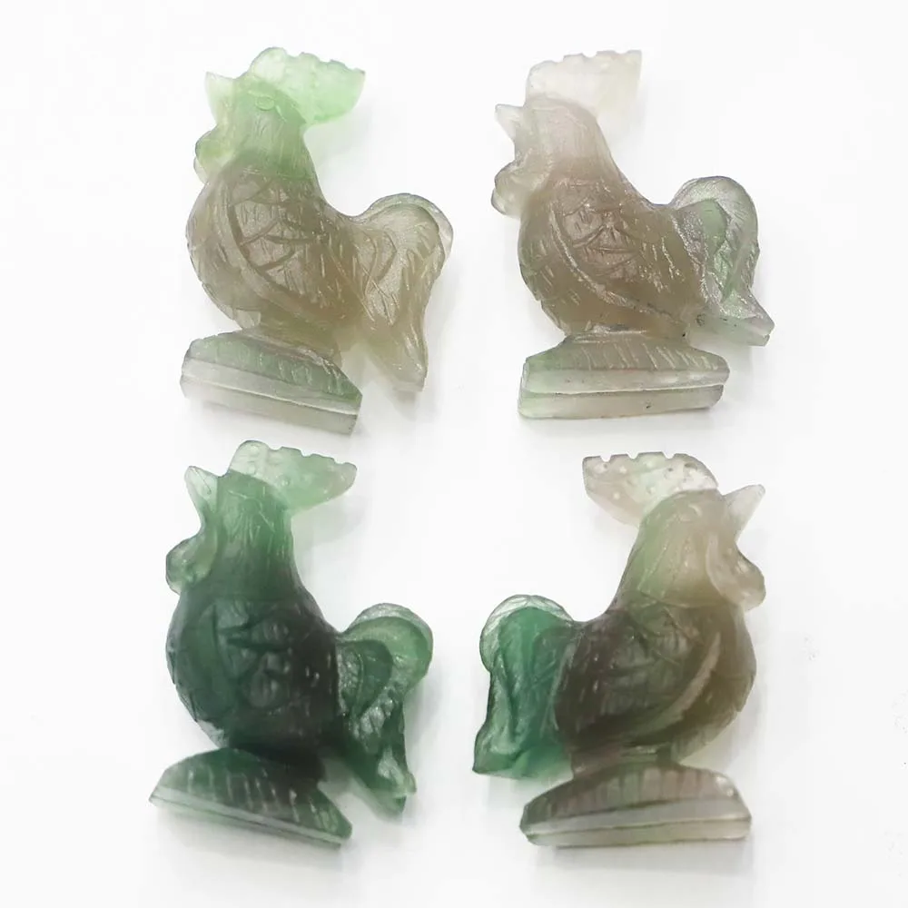 Green Fluorite Rooster Carving Crystal Gem Chicken Statue Artifact Decoration Guardian Fashion Gift Home Accessories Wholesale