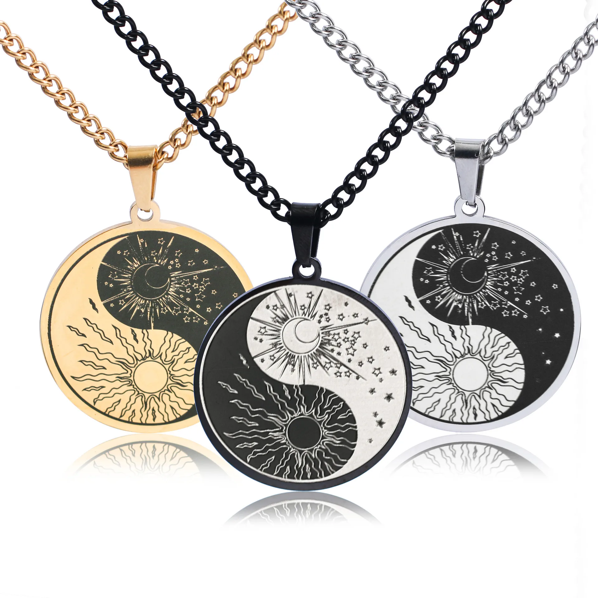 

Retro religious stainless steel creative yin and yang tai chi round pendant necklace for men and women punk hip hop accessories