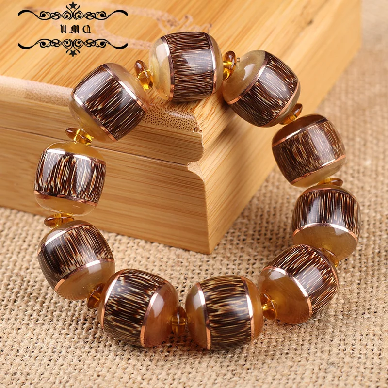 

Натуральный Полированный старый браслет Nanzhu из золотой проволоки, Бамбуковый Цилиндр, браслет с бусинами, инкрустированный овечьим Рогом, ...