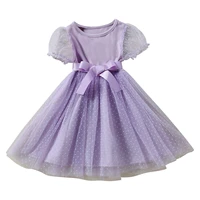 baby girls summer dress tulle dress birthday party puff short sleeve round neckline patchwork style mesh lace dots dress