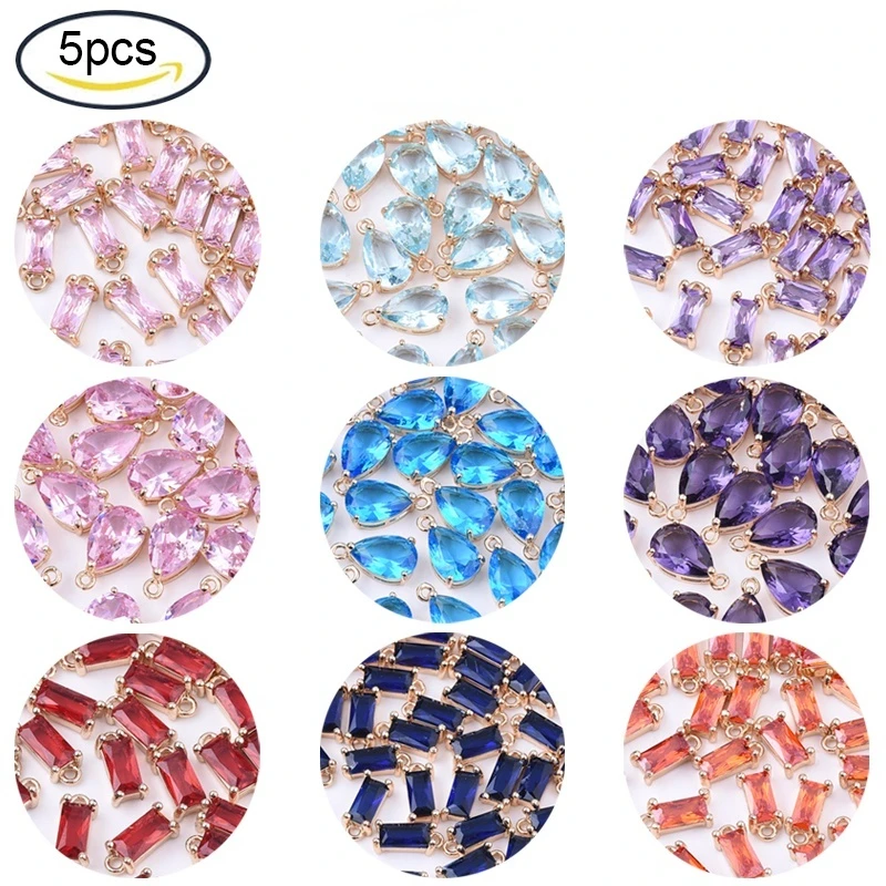 

2-5PCS 8.5x4x3mm Transparent Glass Charms with Brass Faceted Rectangle Light Gold Pearl Hole: 1mm For Jewelry Earrings Making