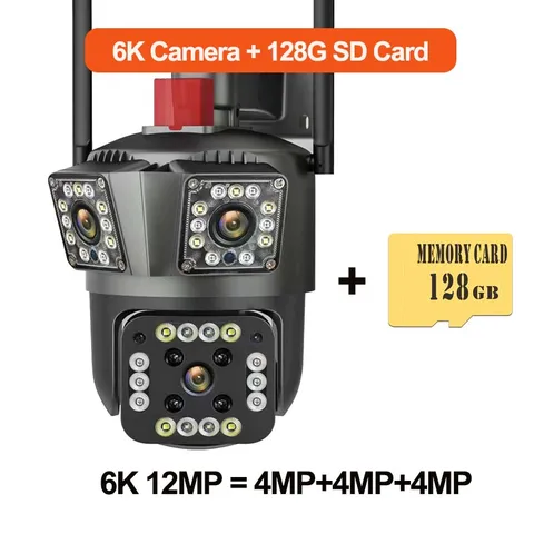 Беспроводная IP-камера видеонаблюдения с тремя объективами, 6 к, 12 МП