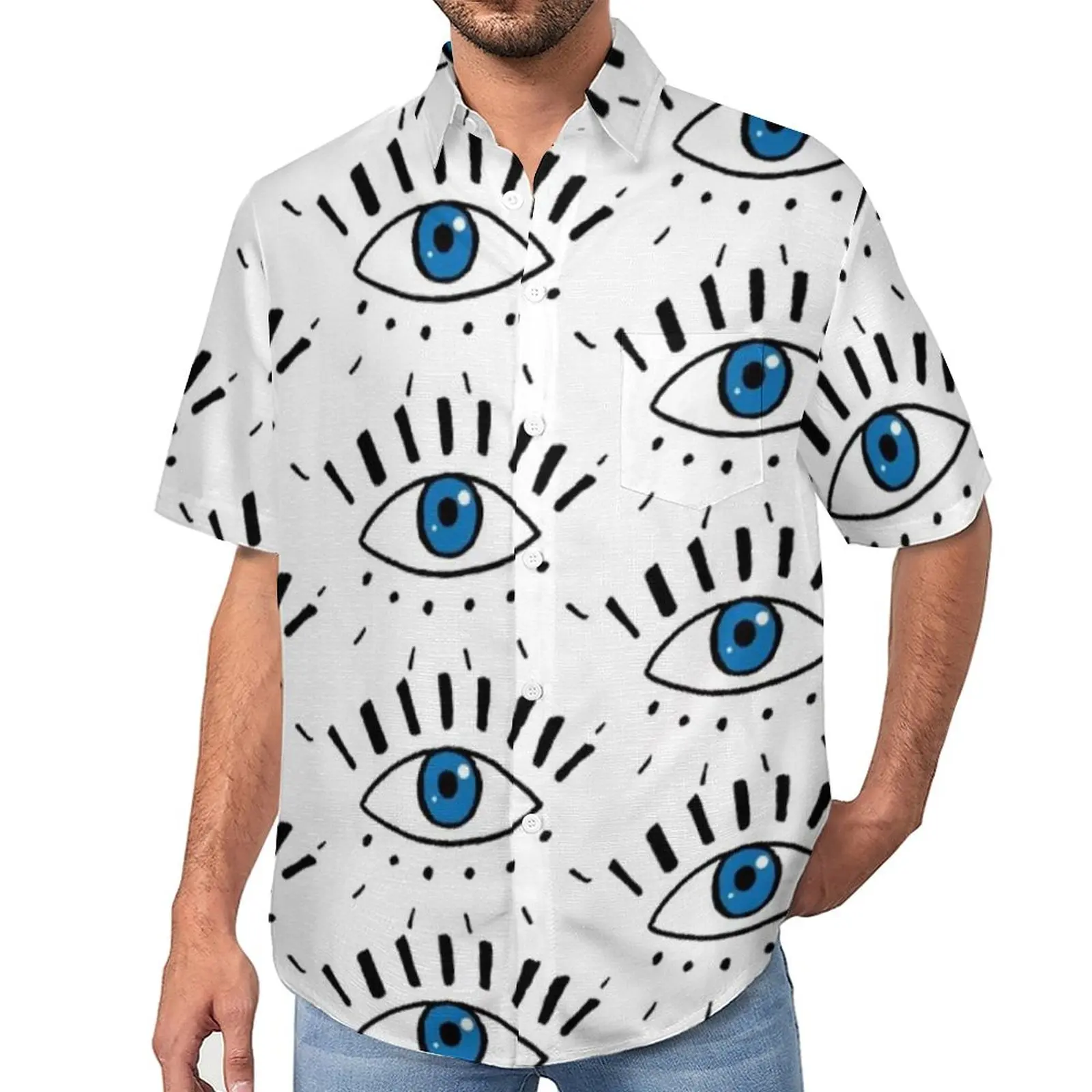 

Dark Blue Eyes Casual Shirts Sketchy Eye Design Eyeball Beach Shirt Summer Vintage Blouses Mens Printed Plus Size 3XL 4XL