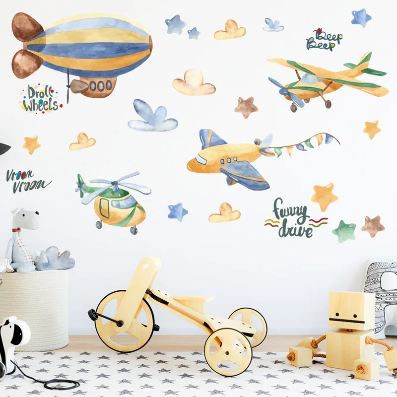 

Cartoon Airship Wall Stickers for Kids Room Nursery Eco-friendly Vinyl Wall Decals Art Wall Murals Poster DIY Home Deoration