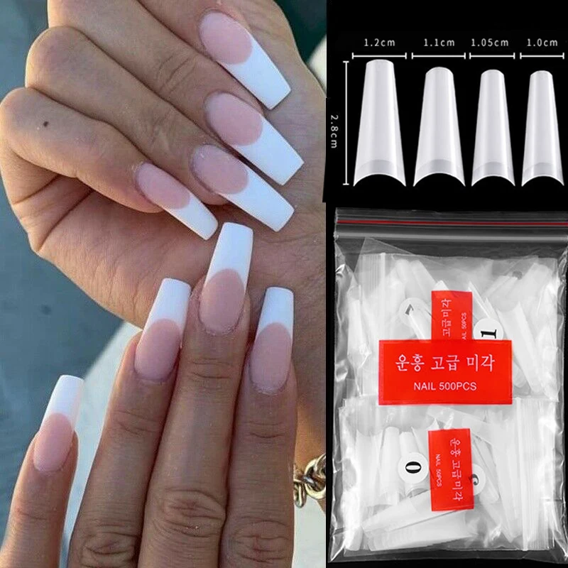 

500pcs Professional French Flat Head Fake Nails Long Fake Nails Half French Acrylic Nail Tips Transparent / Natural Fake Nails