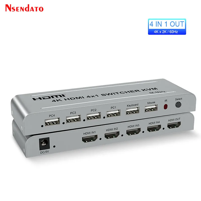 

4K 60Hz USB KVM Switch HDMI Adapter 4X1 for USB Keyboard Mouse Switch 4 In 1 Out KVM Switch HDMI Switcher for PC Computer To TV