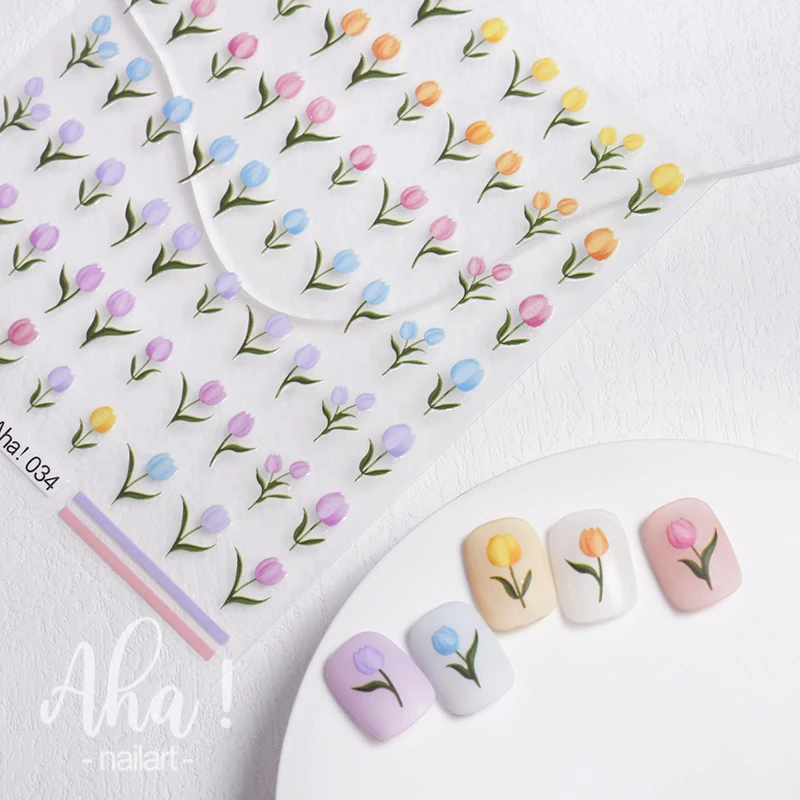 

1pc Spring Summer Flower Tulip Nail Stickers Lovely Self Adhesive Nail Decals Nail Art Stickes 3D Manicure Designs Accessories