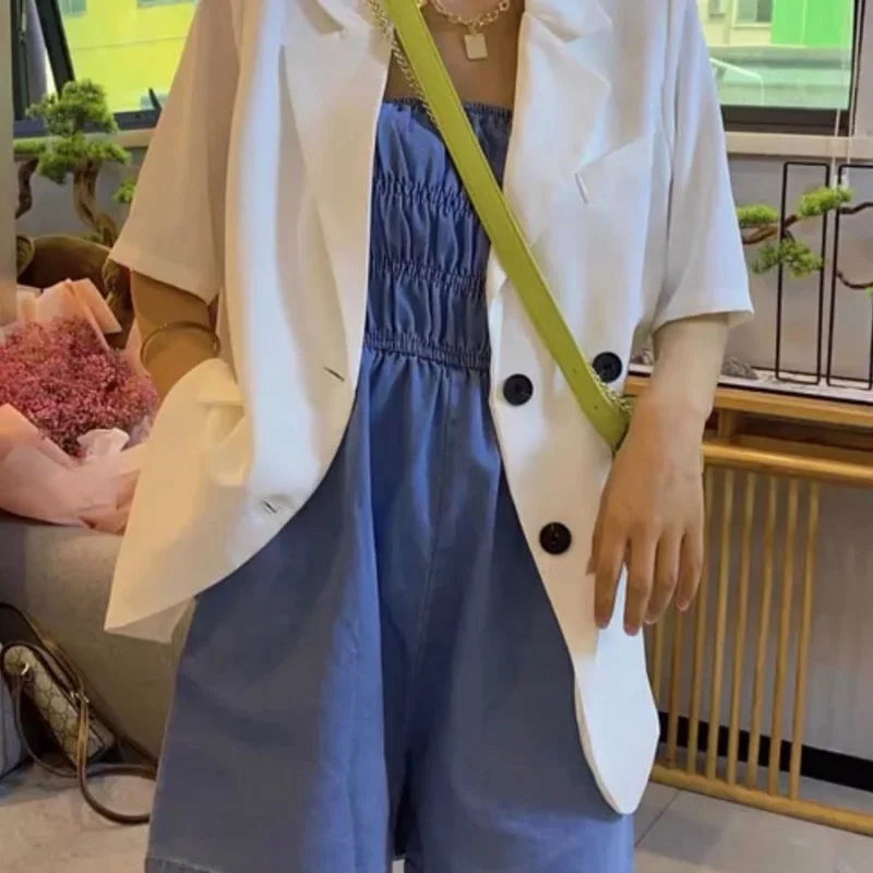 Short Sleeves Blazer Women Summer Jacket Black White Suit Korean Fashion Thin Top High-end Luxury Designer Clothing Coats New