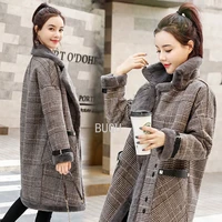 2022 womens winter coats rabbit hair plaid fur coat medium long plush thickened warm lamb fur integrated plush coat