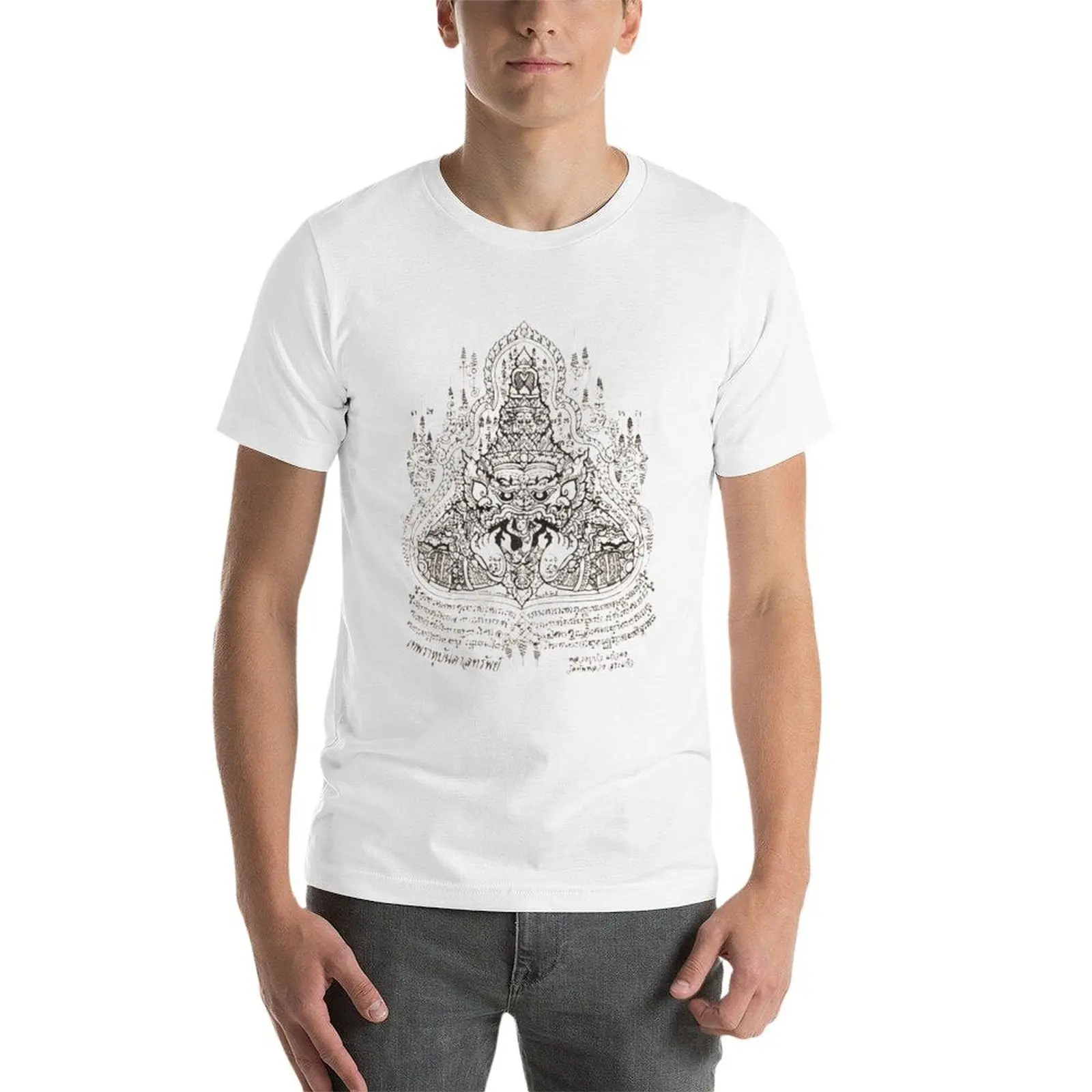 Фото Футболка Sak Yant Phra Rahu, хлопковая футболка, мужская футболка, футболка из 100% хлопка, футболки высокого качества, футболка из хлопка №3