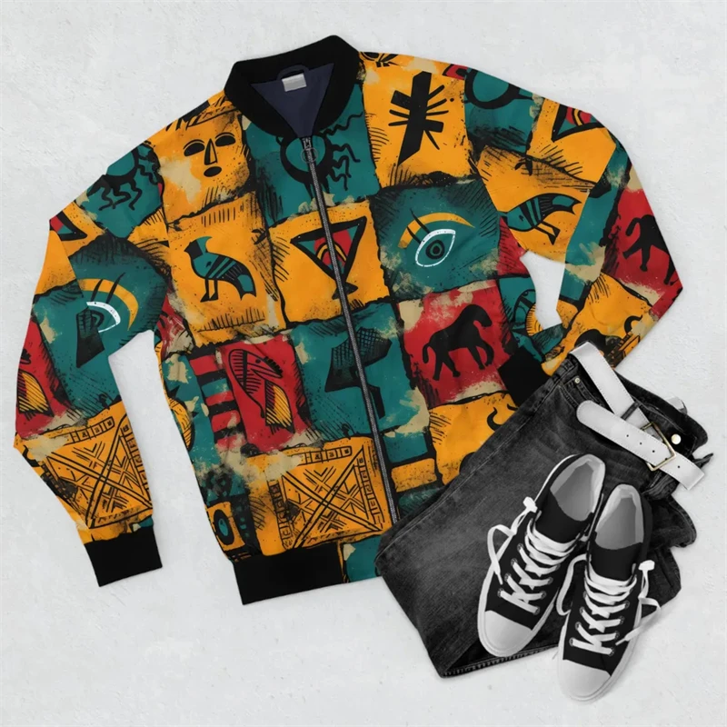 New Men's Jacket African Style Graffiti 3d Print Fashion Street Long Sleeve Sweatshirt Casual Bomber Jackets Pullover Loose Coat