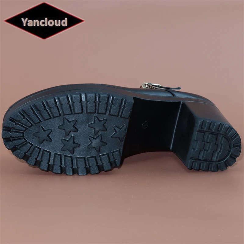 Size 33-43 Block Heel Platform Pumps Women Soft Leather Mary Janes 2023 Shallow High Heels Shoes Black for Office Mother Model