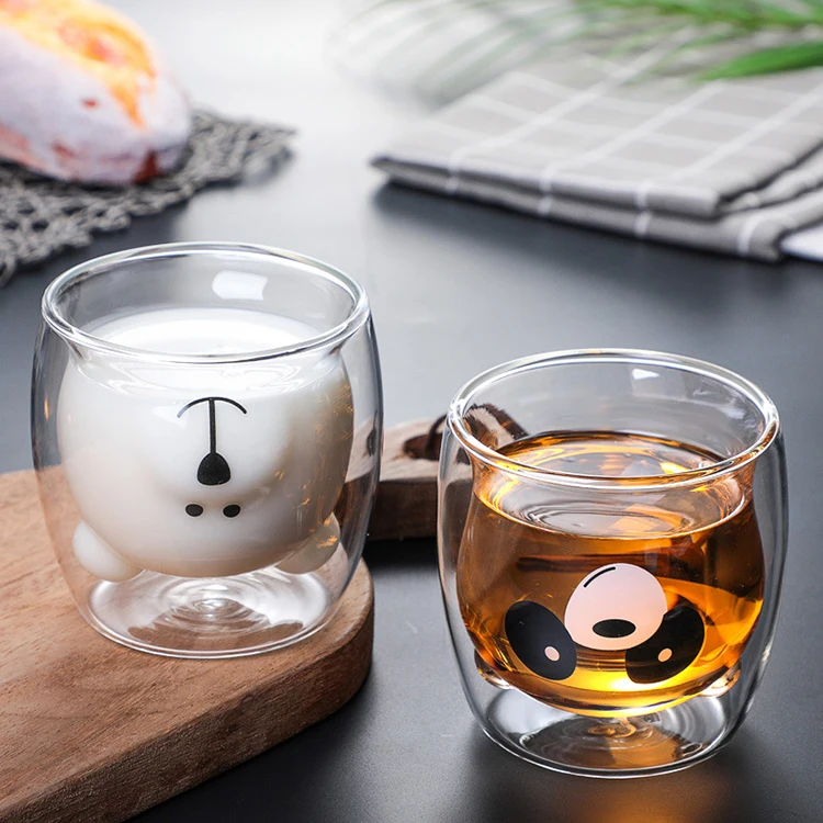

Amazon Top Seller Double Wall Insulated Bear Mug Cute Mugs Glass Cup for Espresso Coffee Tea Milk Juice