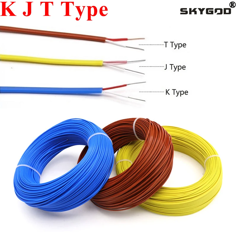 

2/5/10M K J T Type Thermocouple Wire 2 Cores PTFE Insulator Shielded Line High Temperature Measuring Compensation Cable