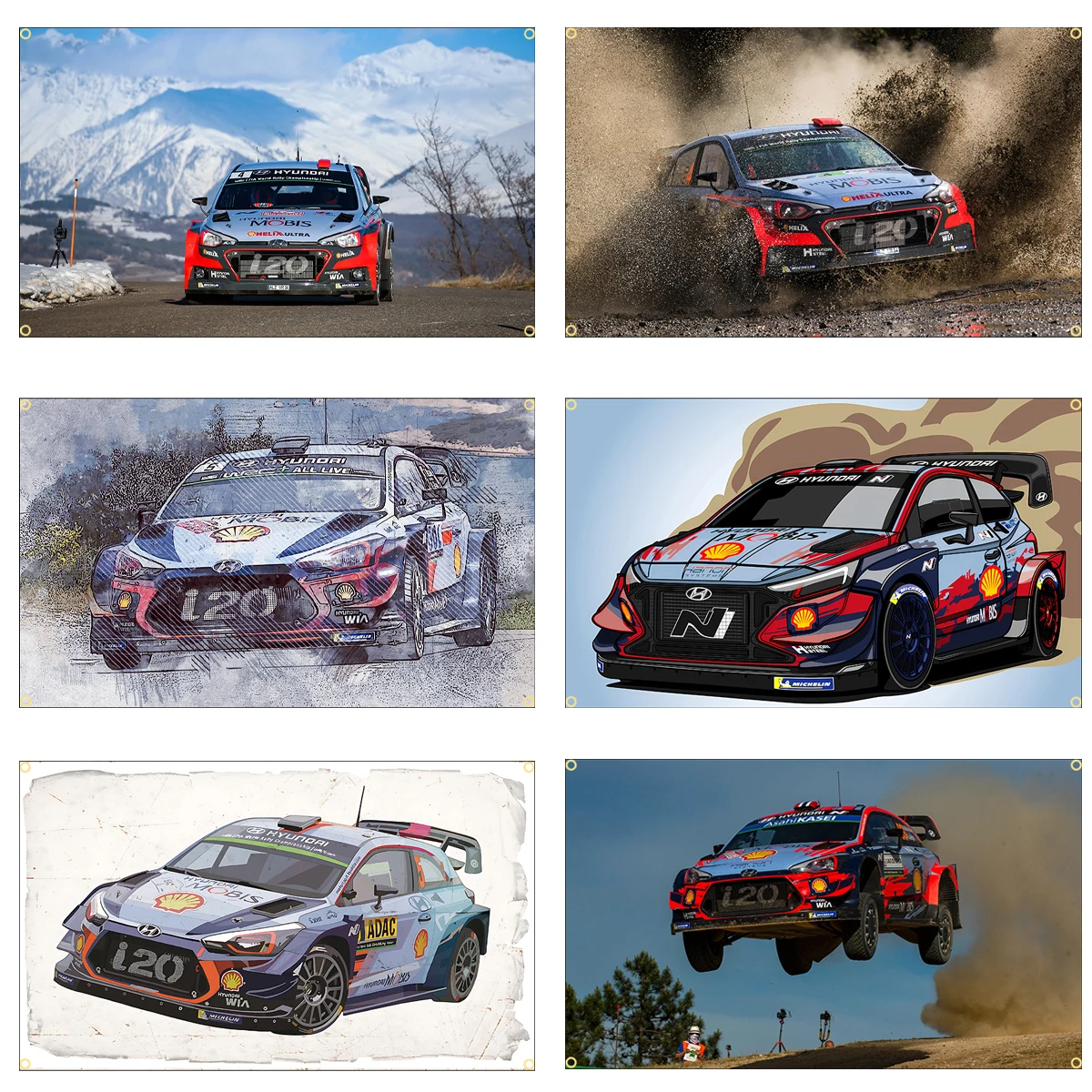 Фото WRC Car I20 CAR Высококачественный полиэстеровый автомобильный флаг 60x90/90x150 см с принтом, уличный декор для гаража, тематический дизайн автомобиля №1