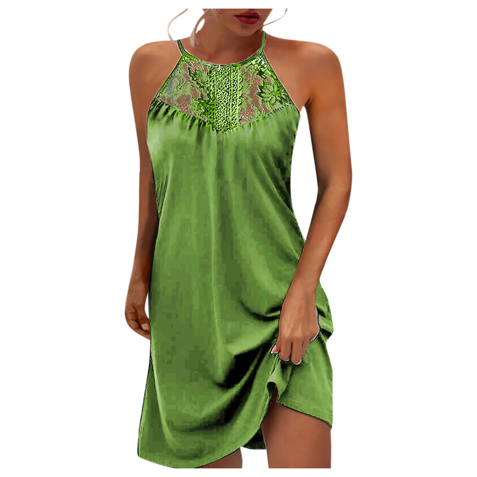 

Neck Women's Solid Sexy Strapless Sleeve Halter Dress Lace Color Women's Casual Dress