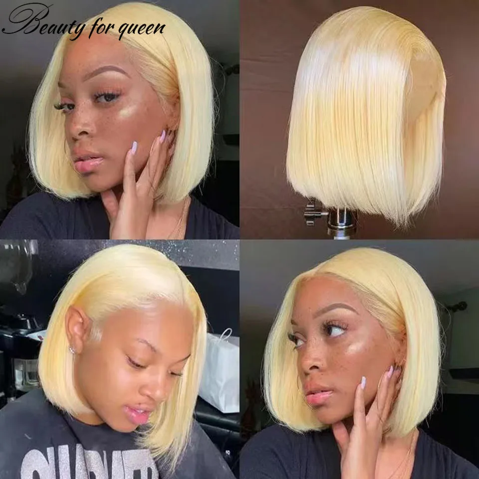 

613 Bob Lace Front Human Hair Wigs For Women Blonde 150% Brazilian Hair Pre Plucked Transparent Lace Frontal Wigs With Baby Hair