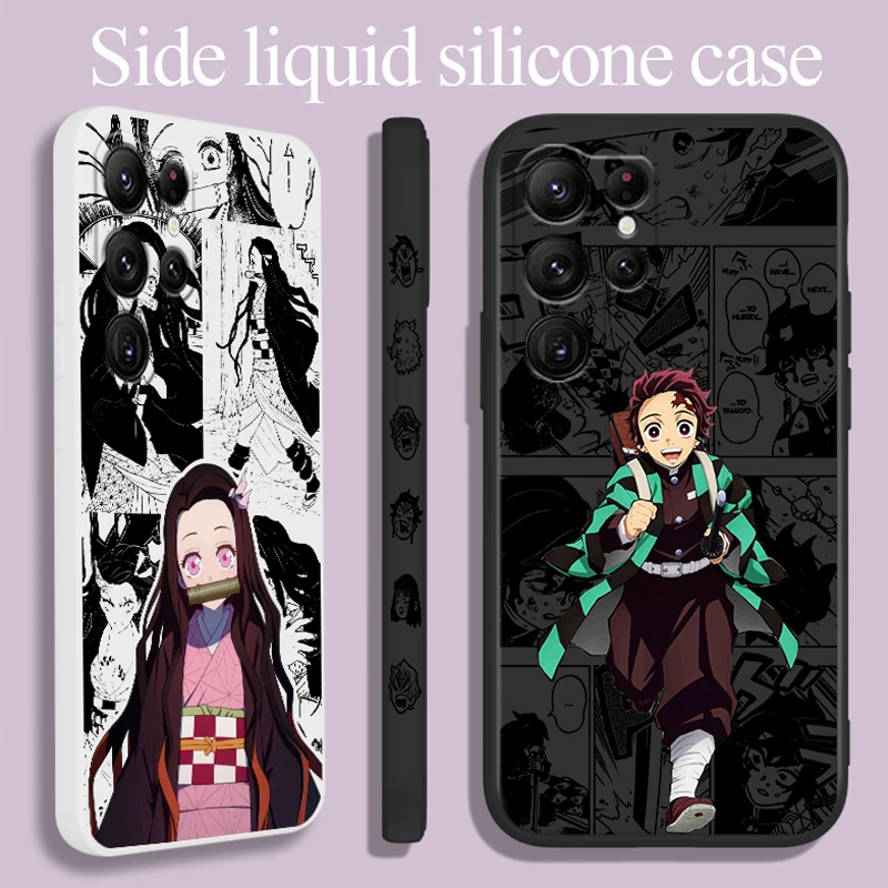 

Anime Demon Slayer Tanjirou Liquid Left Rope Phone Case For Samsung S23 S22 S21 S20 FE S10 Plus Lite Ultra 5G Cover Shell Coque