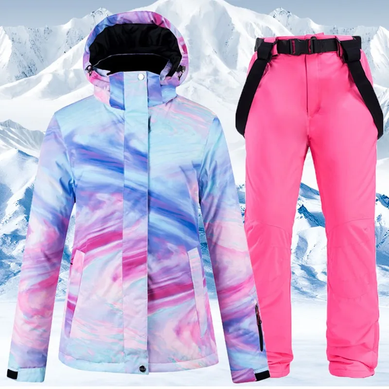 New Fashion Skiing Jacket Pants Snow Suits Women Colorful Ski Sets Thermal Waterproof Windproof Snowboard Jacket Costumes Winter