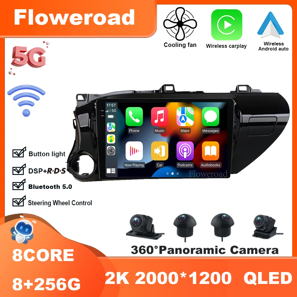 

9 дюймов Android 13 для Toyota Hilux Pick Up AN120 2015-2020 радио видеоплеер Навигация стерео GPS Carplay Авто BT5.0 5GWiFi