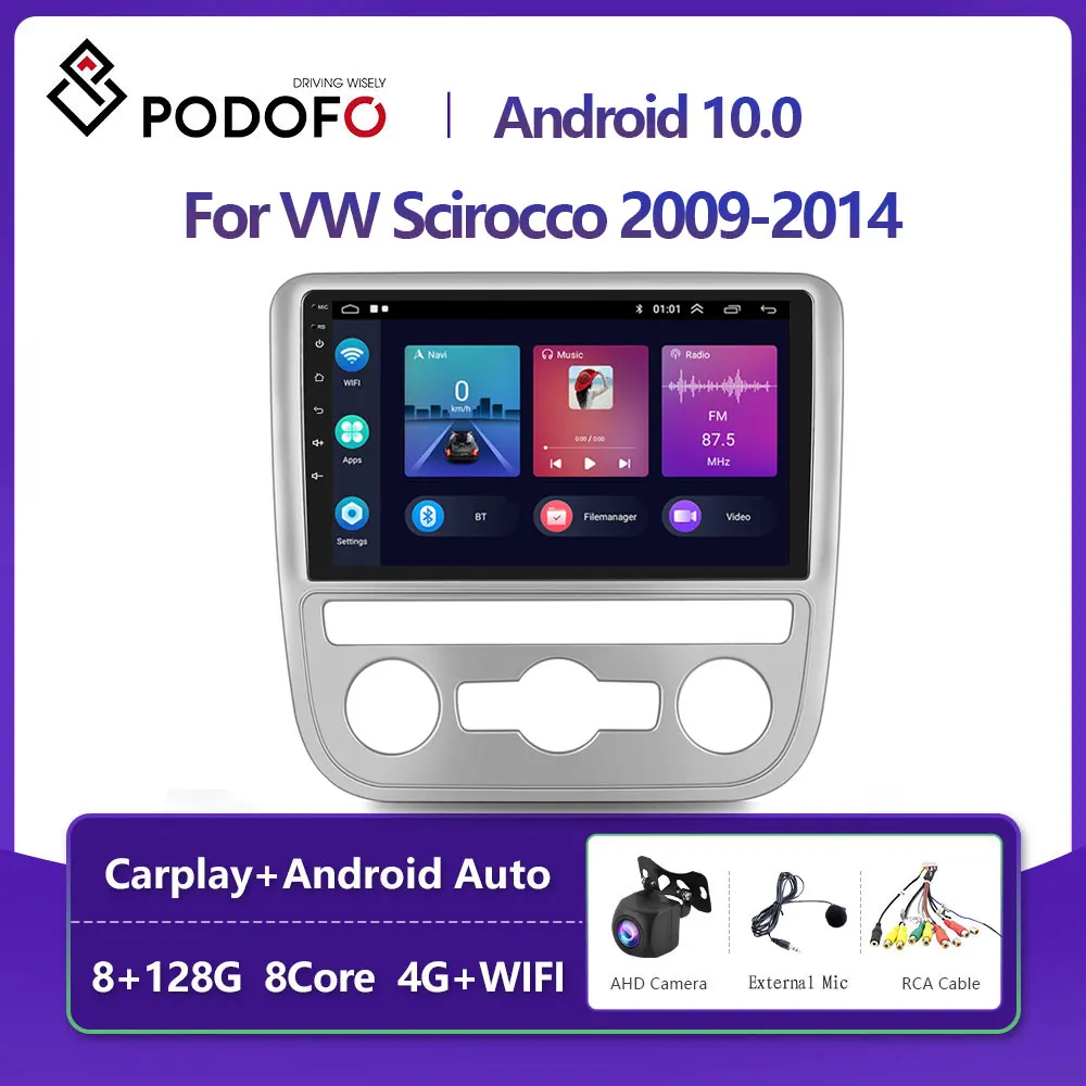 

Podofo Android 10 DSP Car Radio Multimidia Video Player Navigation GPS For Volkswagen Scirocco 2009-2014 2din 4G WIFI Carplay