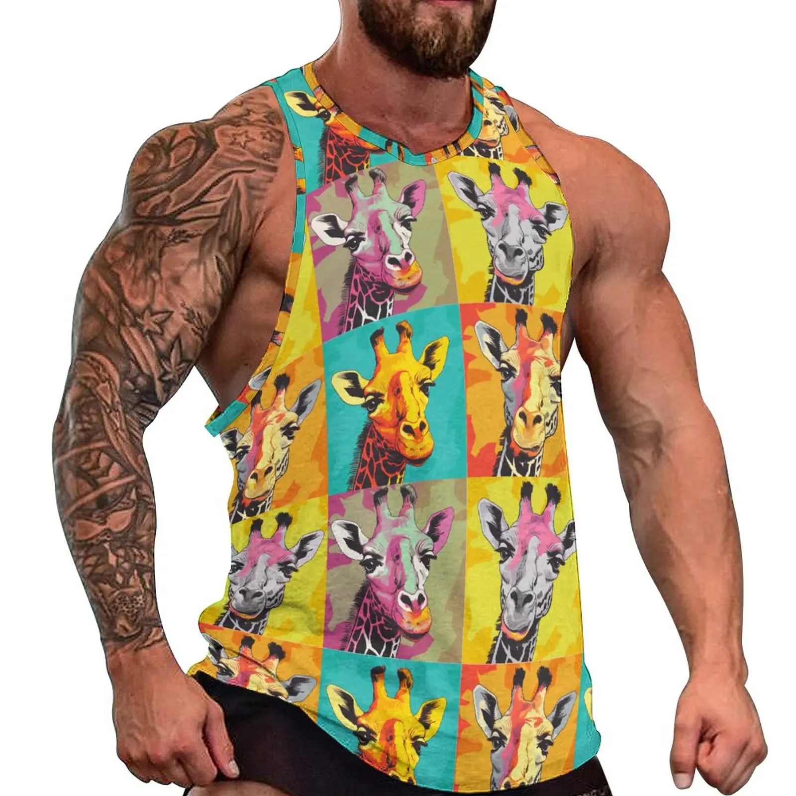 

Giraffe Tank Top Memes Style Sportswear Tops Summer Bodybuilding Man Printed Sleeveless Vests Big Size 4XL 5XL