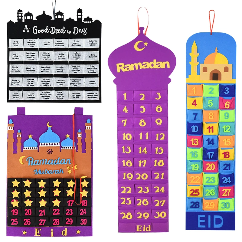 

Ramadan Countdown 30days Advent Calendar Eid Mubarak Decoration for Islamic Muslim Party Wall Hanging Felt Countdown Eid Al Adha