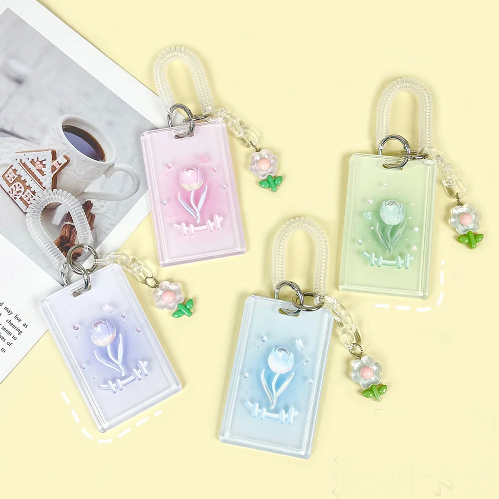 

Flower Card Holder Lanyard Card Case Stationery Keychain Acrylic Card Holder INS Cute Transparent Fresh Id Name Bus Card Holder
