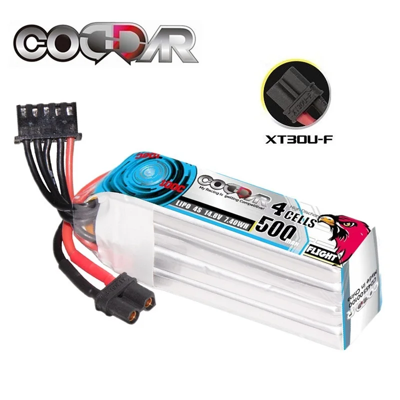 

CODDAR Battery 4S 14.8V 500mAh 100C Lipo Batteries With XT30 Connector For Mini Drone RC FPV Helicopter Airplane Quadcopter