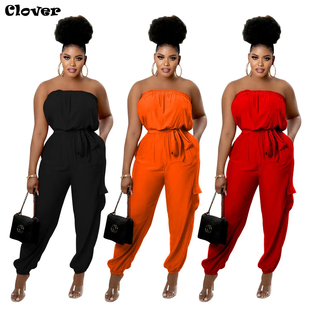 

Chiclover Summer Tube Top Jumpsuits for Women 2022 Sexy Sleeveless Pockets Trouser Romper One Piece Overall Dropshipping