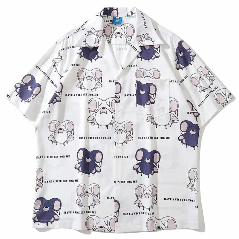 Summer Unisex Rrtro Harajuku Flowers Printed Turn-Down Collar Couple Shirts Men Oversize Hawaii Short Sleeve Tropica Shirts 2022