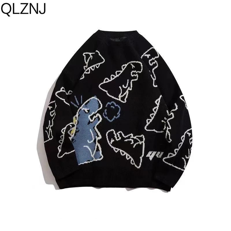 Harajuku Vintage Cartoon Dinosaur Sweater Men Women Casual Long Sleeve Jumper Sweaters Y2k Couple Knitted Pullover Campus Tops